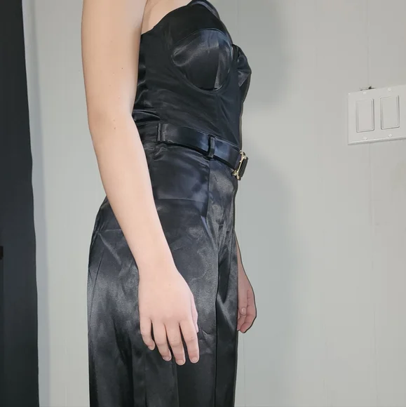 NWT Gorgeous Akira Midnight Black Satin Jumpsuit 😍 - Picture 8 of 14